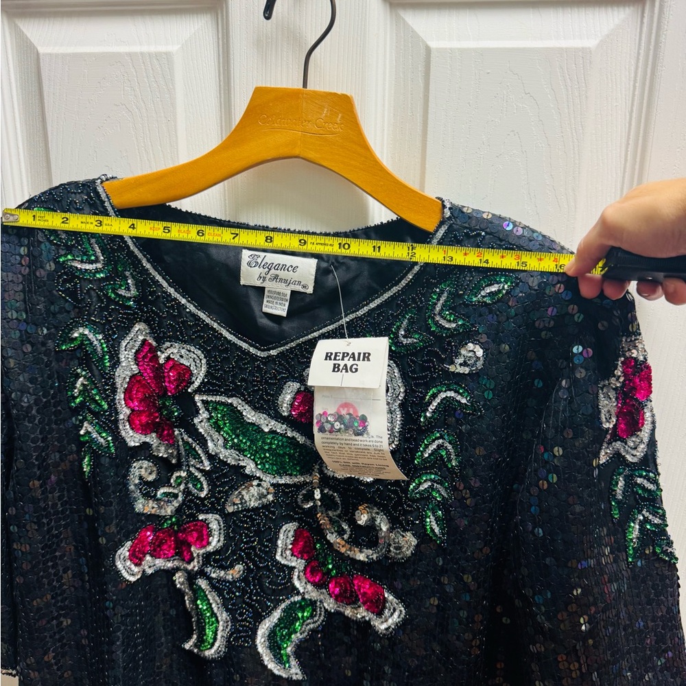 Elegance by Anjani Black Sequin Blouse with Floral Embroidery - Picture 7 of 10